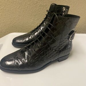 Tod's Ankle Boots Patent Croc-Embossed Black Leather 35.5 / US Size5.5